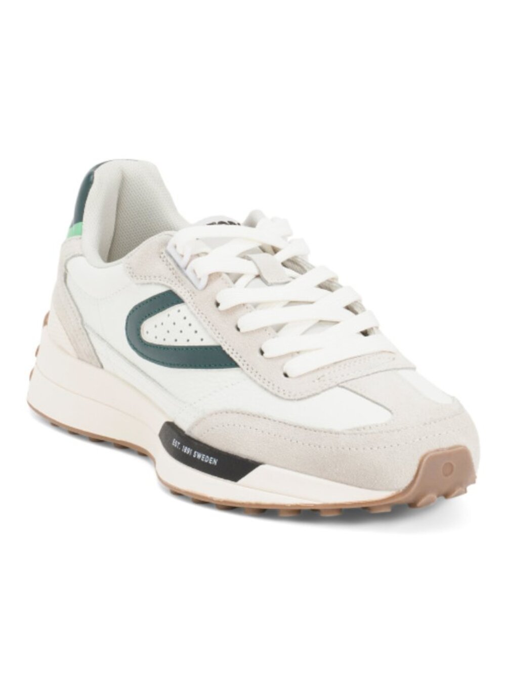 TRETORN Men's White with Green Leather Sport Casual Sneakers With Suede Details
